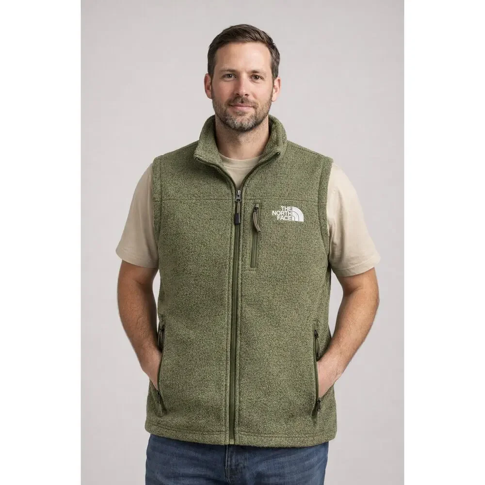 The North Face Men’s XL Green Fleece Vest Full Zip Outdoor Hiking Pockets - Picture 2 of 8